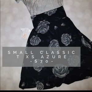 Lularoe NWT Azure Skirt, Black with pixel flowers